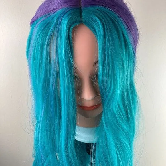 Purple Blue Long Braid Curly Wig