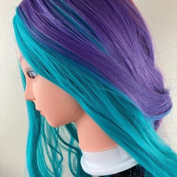 Purple Blue Long Braid Curly Wig