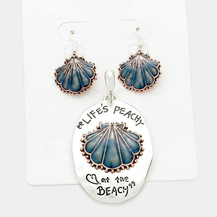 "LIFE'S PEACHY at the BEACH" Shell Pendant Set