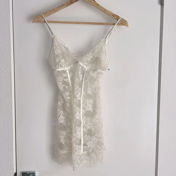 RARE Intimissimi White Ephemeral Jewel Studded Babydoll Lace Slip Dress S