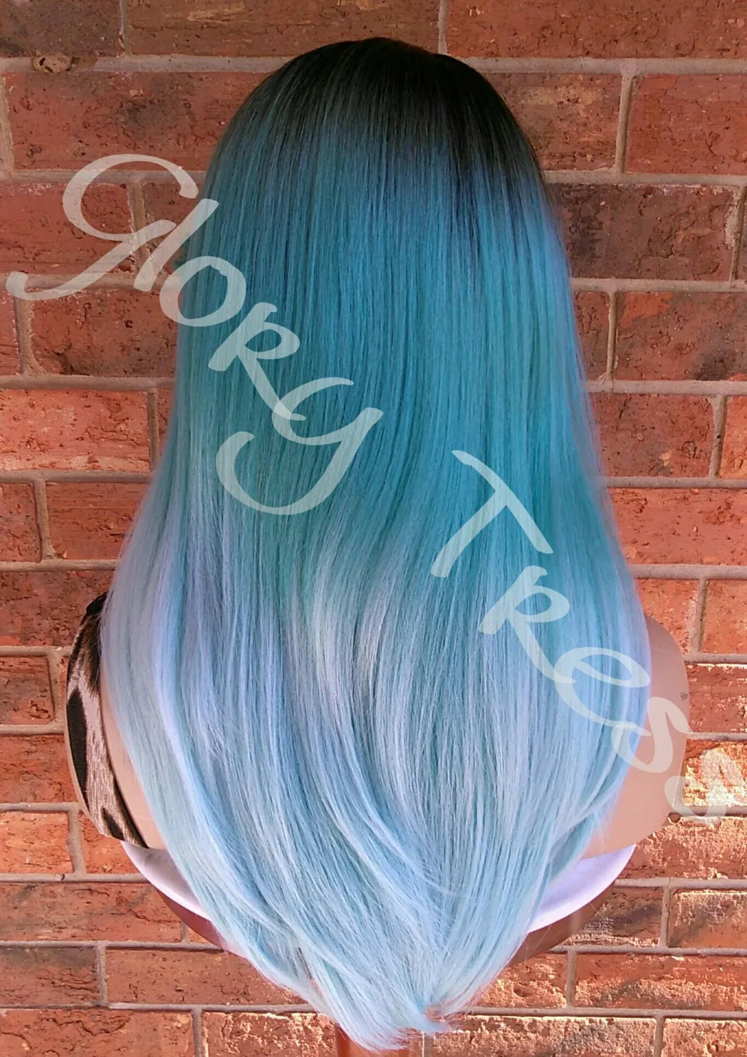READY To SHIP //Long & Straight Full Wig, Ombre Mint Green Wig, Green Wig, Dark Rooted, Yaki Textured Wig // VIRTUE (Free Shipping)