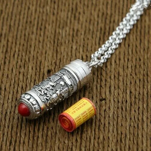 Real 925 Sterling Silver Pendant Buddhist  Barrel Box Jewelry