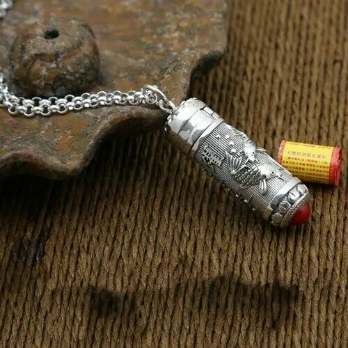Real 925 Sterling Silver Pendant Buddhist  Barrel Box Jewelry
