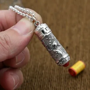 Real 925 Sterling Silver Pendant Buddhist  Barrel Box Jewelry