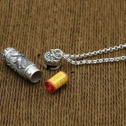 Real 925 Sterling Silver Pendant Buddhist  Barrel Box Jewelry