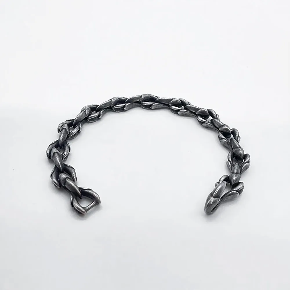 Real Solid 925 Sterling Silver Bracelet Dark Dragon's Bones Hip Hop Punk Jewelry 6.3"-8.7"