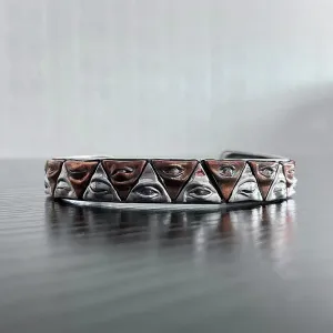 Real Solid 925 Sterling Silver Cuff Bracelet Triangle Evil Eye Punk Jewelry Open Bangle