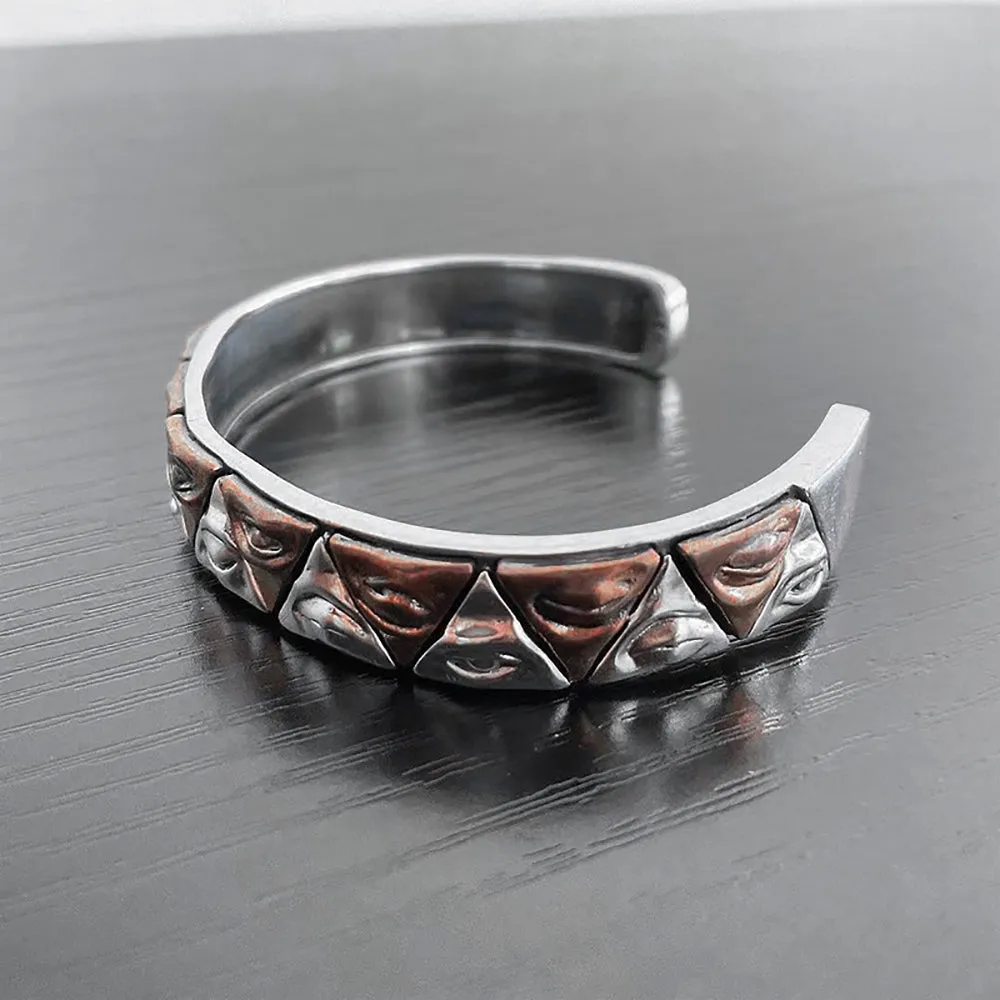 Real Solid 925 Sterling Silver Cuff Bracelet Triangle Evil Eye Punk Jewelry Open Bangle