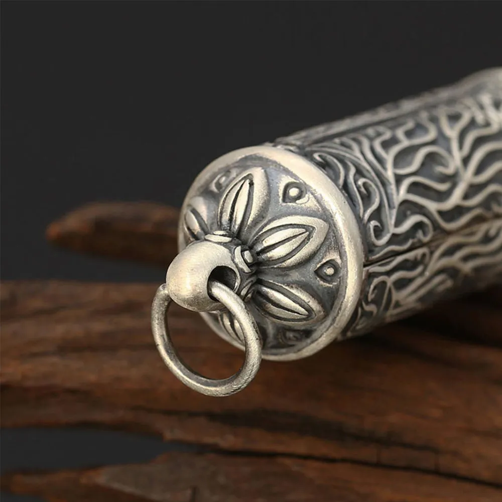 Real Solid 925 Sterling Silver Garnet Pendants Can Open Religions Barrel Box Grass Vine Men Fashion Jewelry
