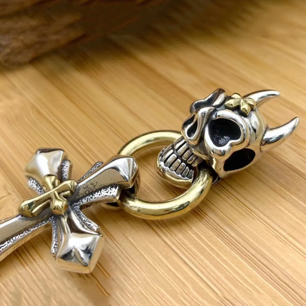 Real Solid 925 Sterling Silver Necklace Pendant Jewelry Skull King Cross HipHop Rock 24"