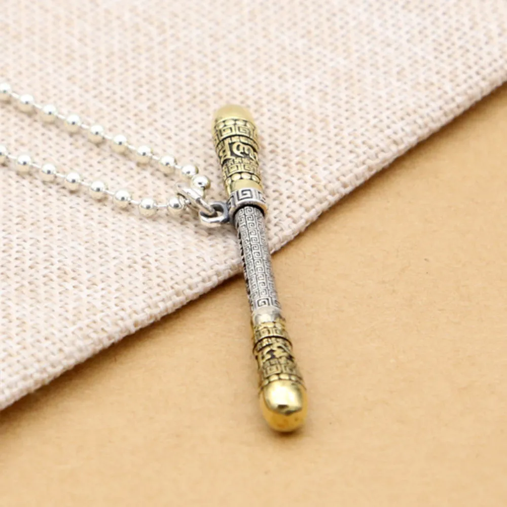 Real Solid 925 Sterling Silver Pendants Amulet Golden Cudgel Protection Fashion Jewelry