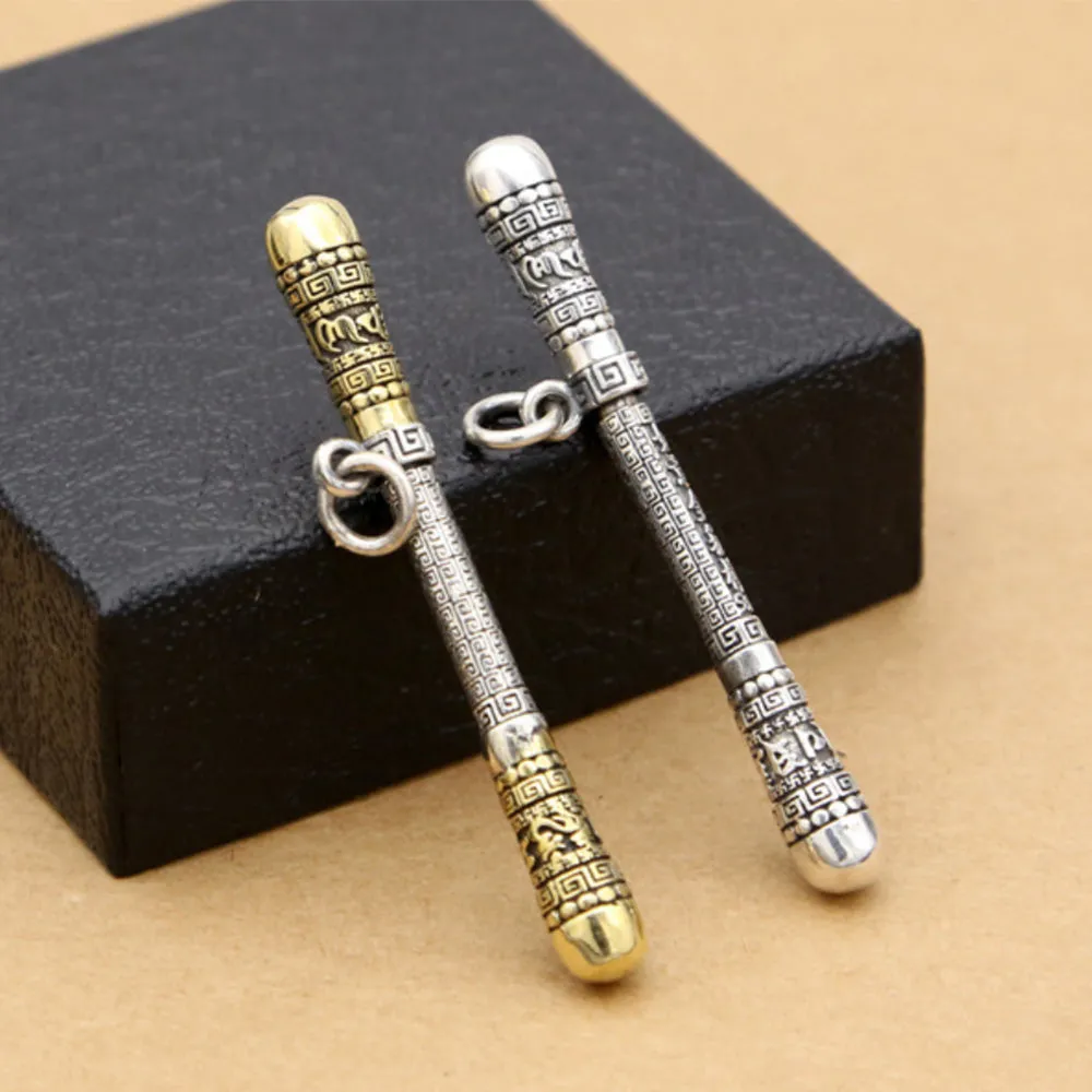 Real Solid 925 Sterling Silver Pendants Amulet Golden Cudgel Protection Fashion Jewelry