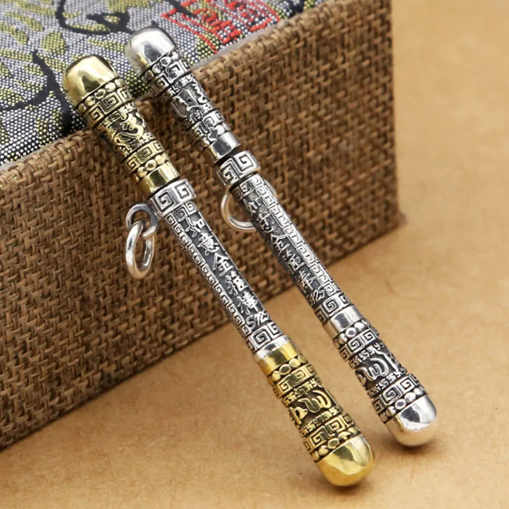Real Solid 925 Sterling Silver Pendants Amulet Golden Cudgel Protection Fashion Jewelry