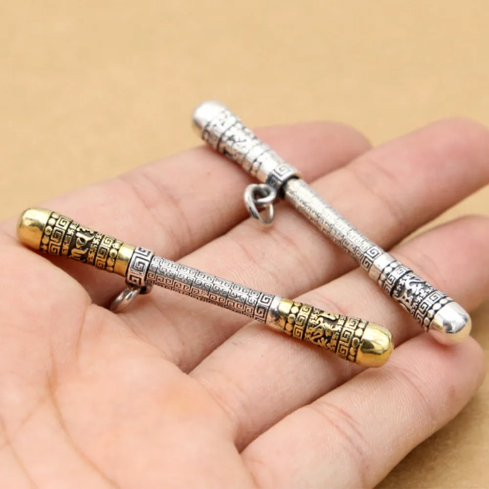 Real Solid 925 Sterling Silver Pendants Amulet Golden Cudgel Protection Fashion Jewelry