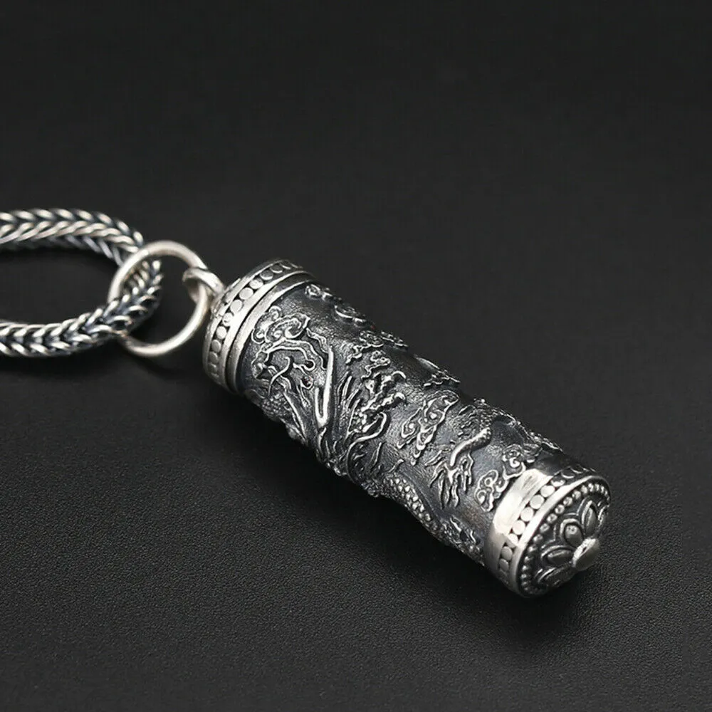Real Solid 925 Sterling Silver Pendants Animal Dragon Barrel Box Can Open Fashion Jewelry