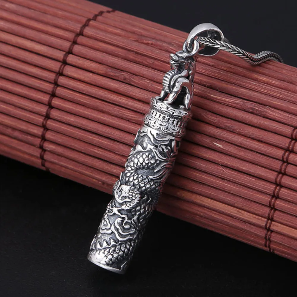 Real Solid 925 Sterling Silver Pendants Animals Dragon Barrel Box Can Open Fashion Jewelry