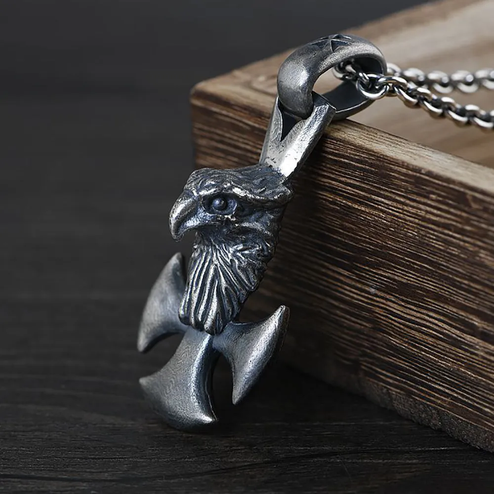 Real Solid 925 Sterling Silver Pendants Animals Eagle Cross Gothic Punk Jewelry