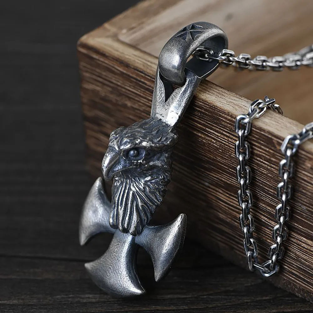 Real Solid 925 Sterling Silver Pendants Animals Eagle Cross Gothic Punk Jewelry