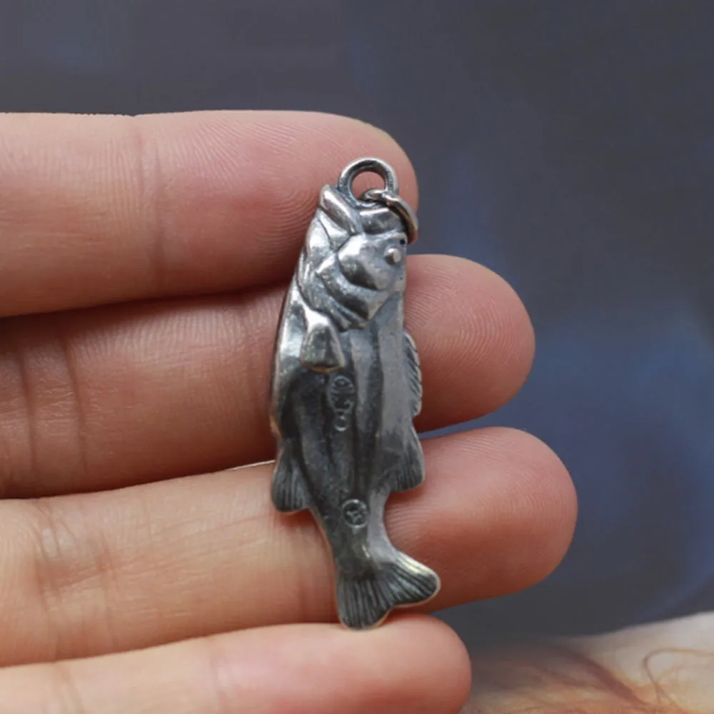Real Solid 925 Sterling Silver Pendants Fish Animal Men Fashion Jewelry