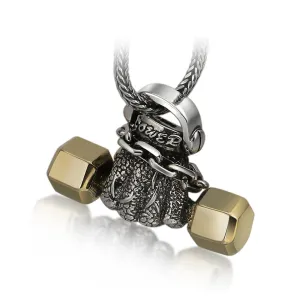 Real Solid 925 Sterling Silver Pendants Fist Dumbbell Sports Hand Fashion Jewelry