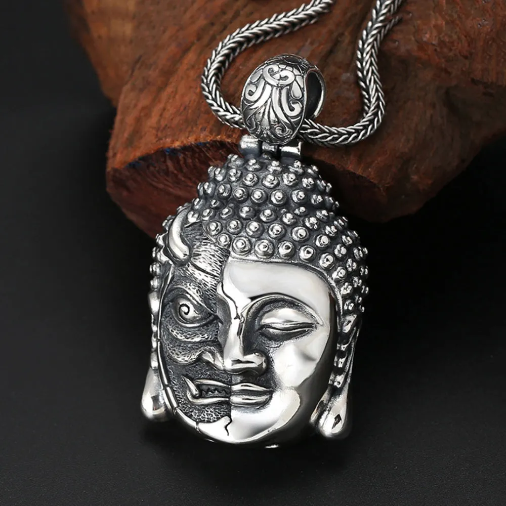 Real Solid 925 Sterling Silver Pendants Good-and-Evil Buddha Devil Fashion Jewelry