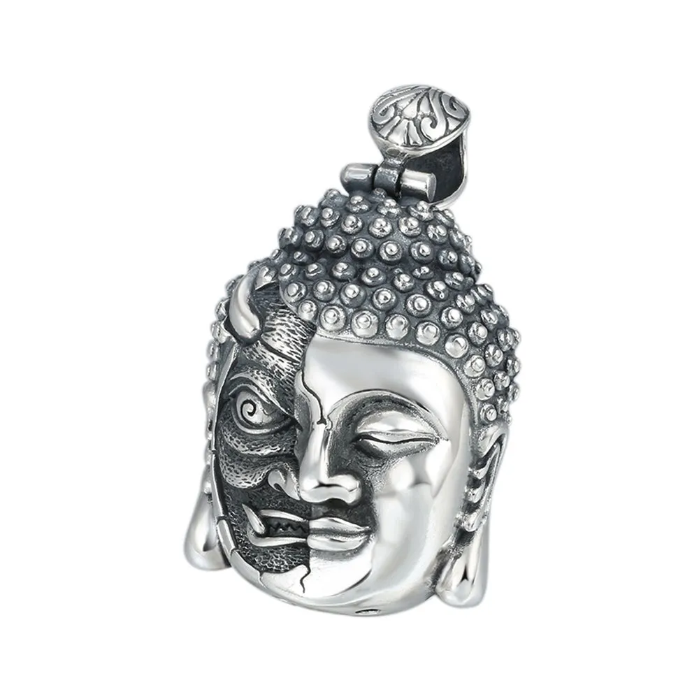Real Solid 925 Sterling Silver Pendants Good-and-Evil Buddha Devil Fashion Jewelry