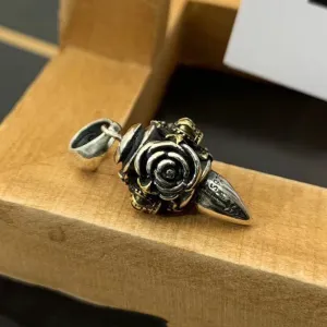 Real Solid 925 Sterling Silver Pendants Rose Flowers Bullet Gothic Punk Jewelry