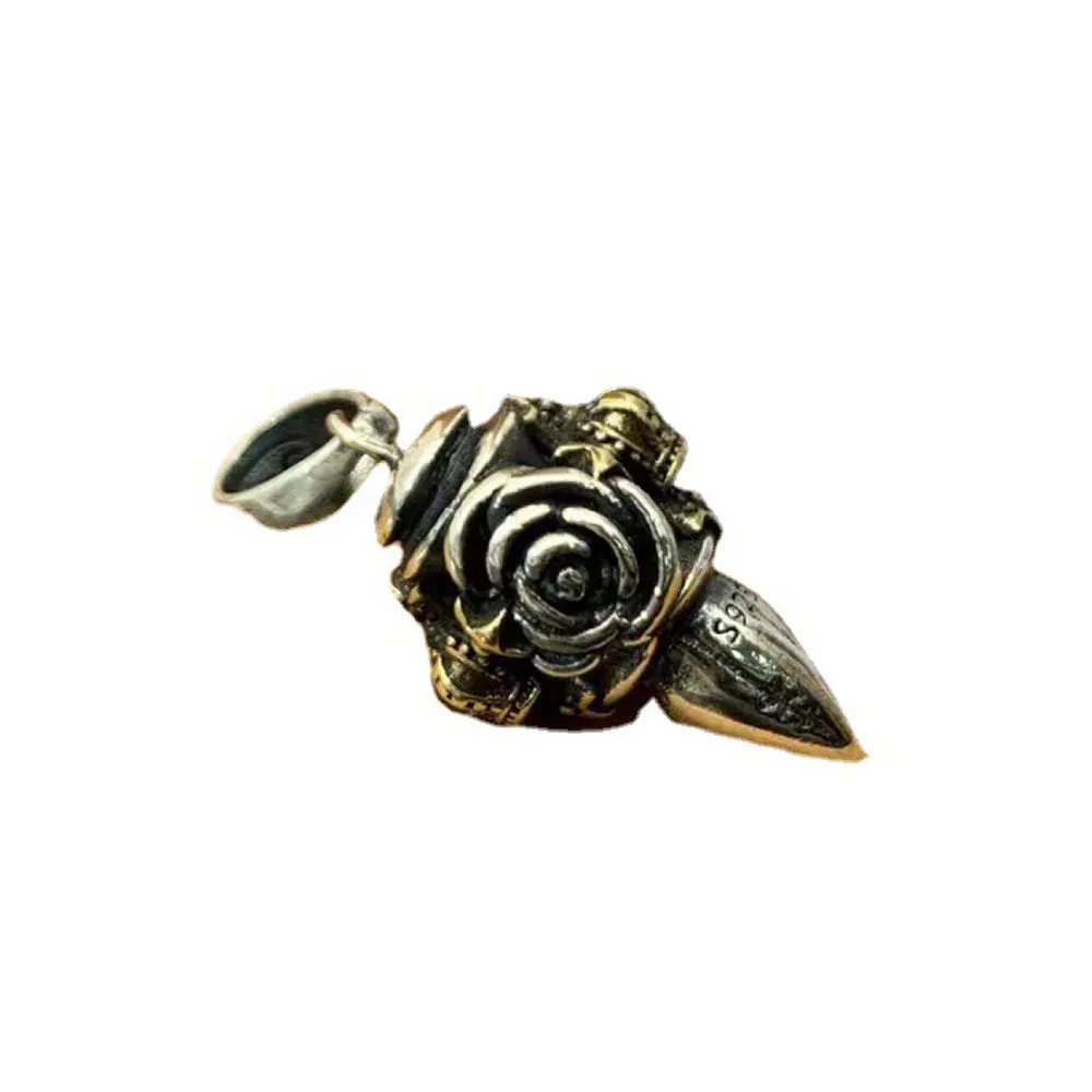 Real Solid 925 Sterling Silver Pendants Rose Flowers Bullet Gothic Punk Jewelry