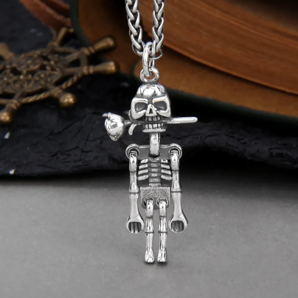 Real Solid 925 Sterling Silver Pendants Skeleton Rose Flower Gothic Punk Jewelry