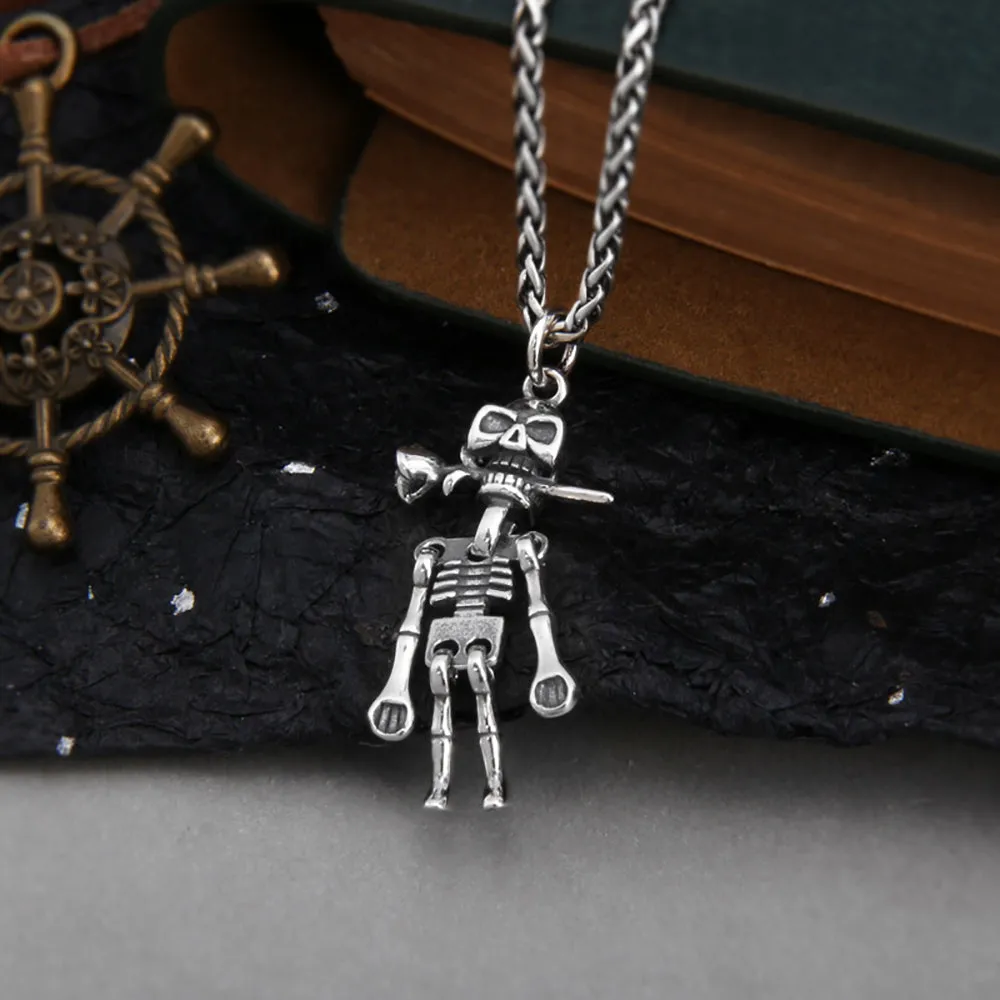 Real Solid 925 Sterling Silver Pendants Skeleton Rose Flower Gothic Punk Jewelry