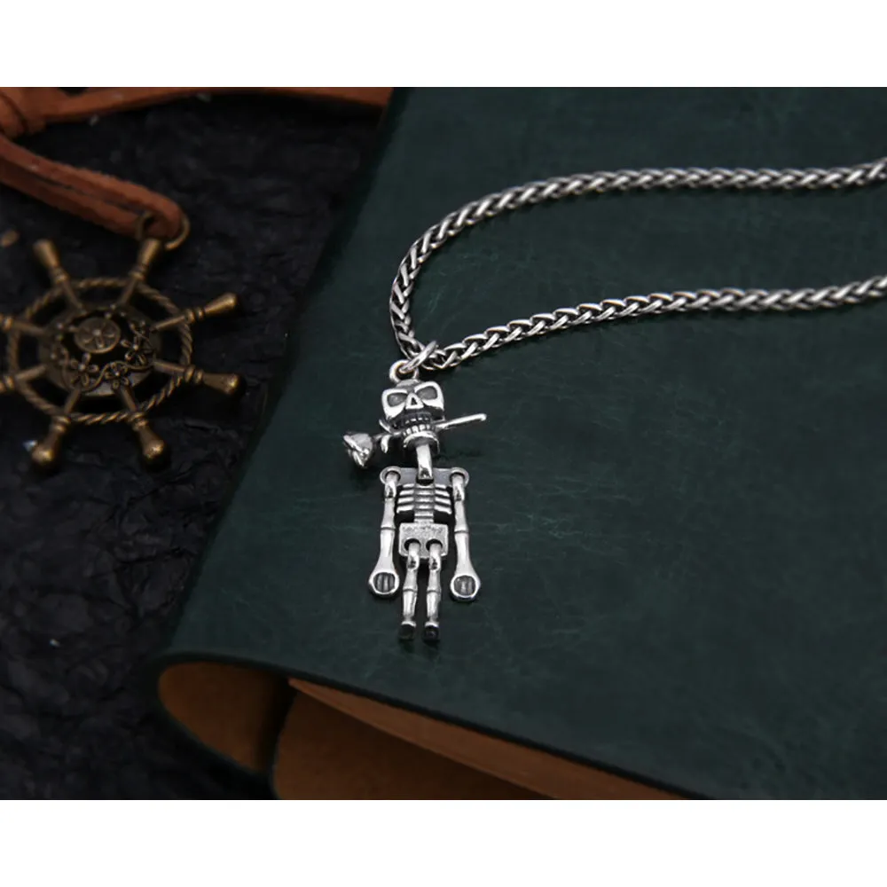 Real Solid 925 Sterling Silver Pendants Skeleton Rose Flower Gothic Punk Jewelry