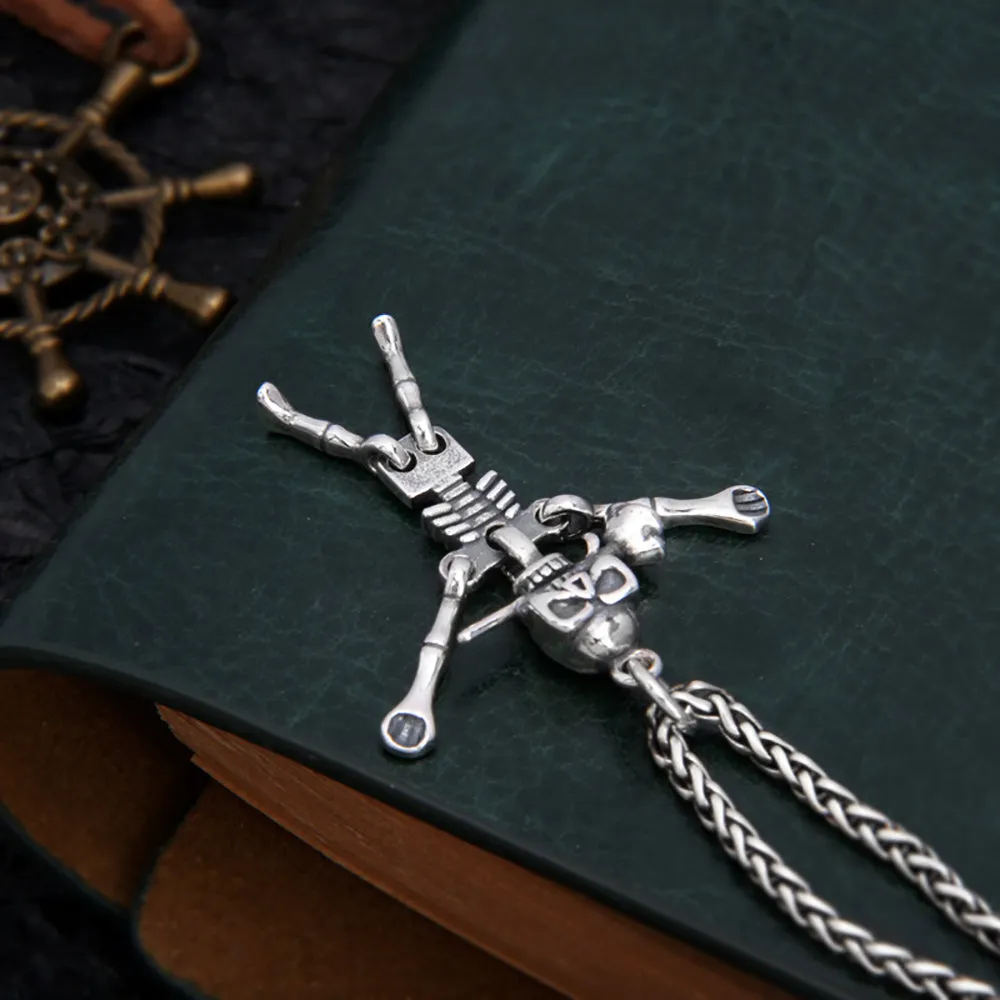 Real Solid 925 Sterling Silver Pendants Skeleton Rose Flower Gothic Punk Jewelry