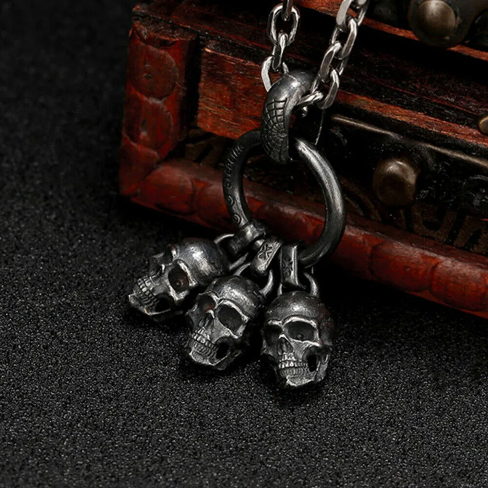 Real Solid 925 Sterling Silver Pendants Skeletons & Skulls Men HipHop Jewelry