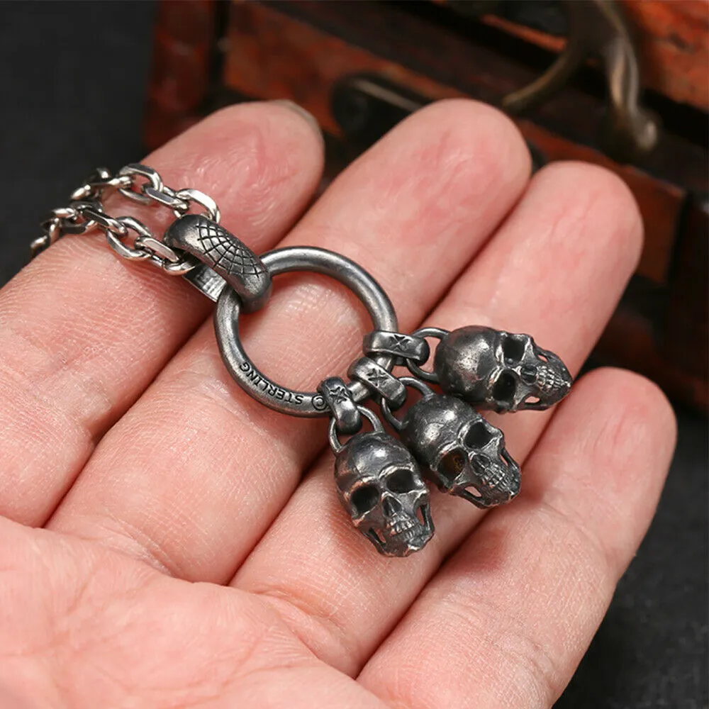 Real Solid 925 Sterling Silver Pendants Skeletons & Skulls Men HipHop Jewelry