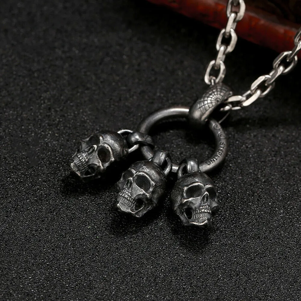 Real Solid 925 Sterling Silver Pendants Skeletons & Skulls Men HipHop Jewelry