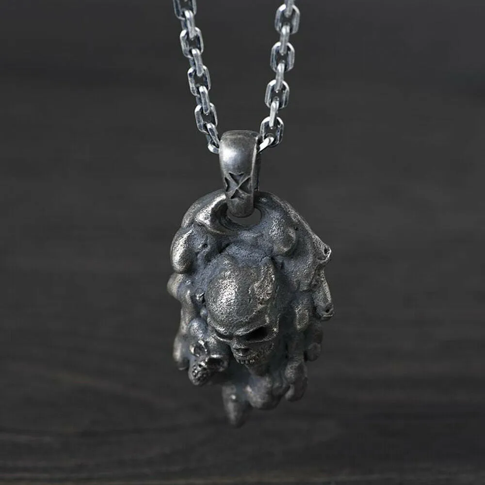 Real Solid 925 Sterling Silver Pendants Skull Men Hiphop Jewelry