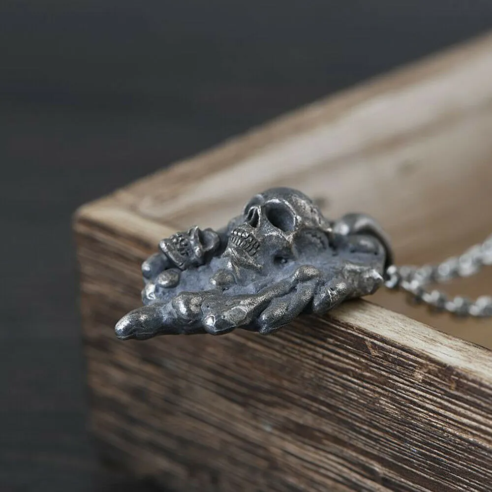 Real Solid 925 Sterling Silver Pendants Skull Men Hiphop Jewelry