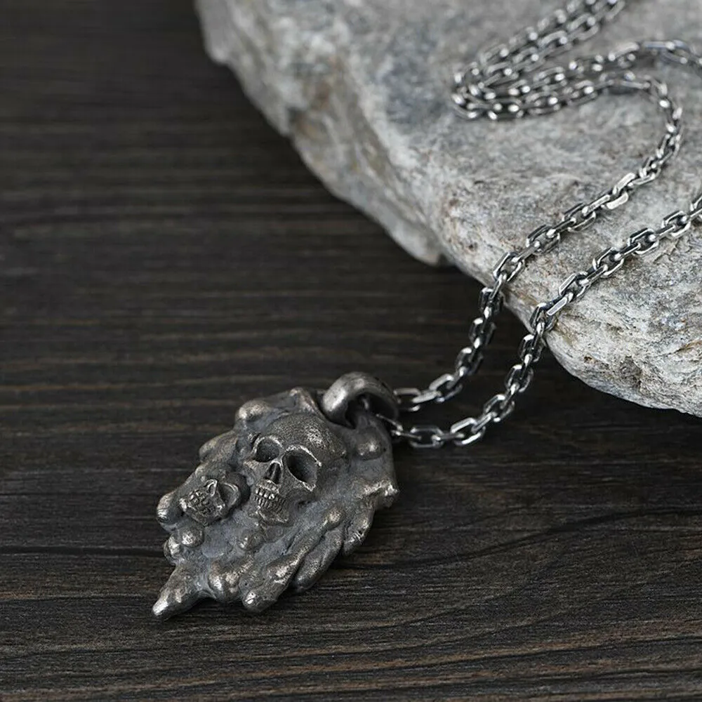 Real Solid 925 Sterling Silver Pendants Skull Men Hiphop Jewelry