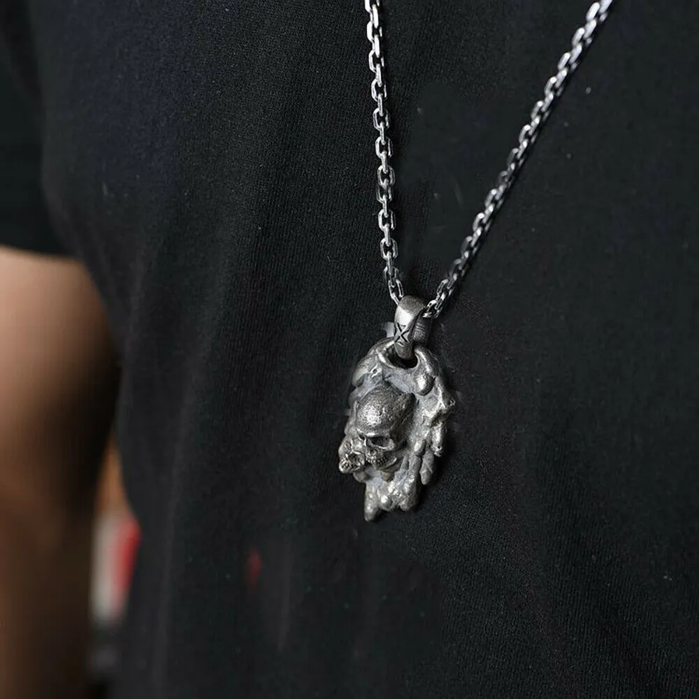 Real Solid 925 Sterling Silver Pendants Skull Men Hiphop Jewelry