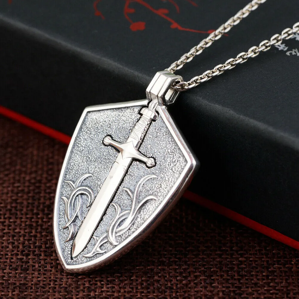 Real Solid 925 Sterling Silver Pendants Sword And Shield Can Be Separated Totem Men Fashion Jewelry
