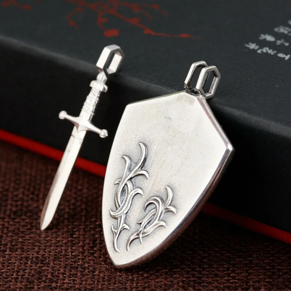 Real Solid 925 Sterling Silver Pendants Sword And Shield Can Be Separated Totem Men Fashion Jewelry