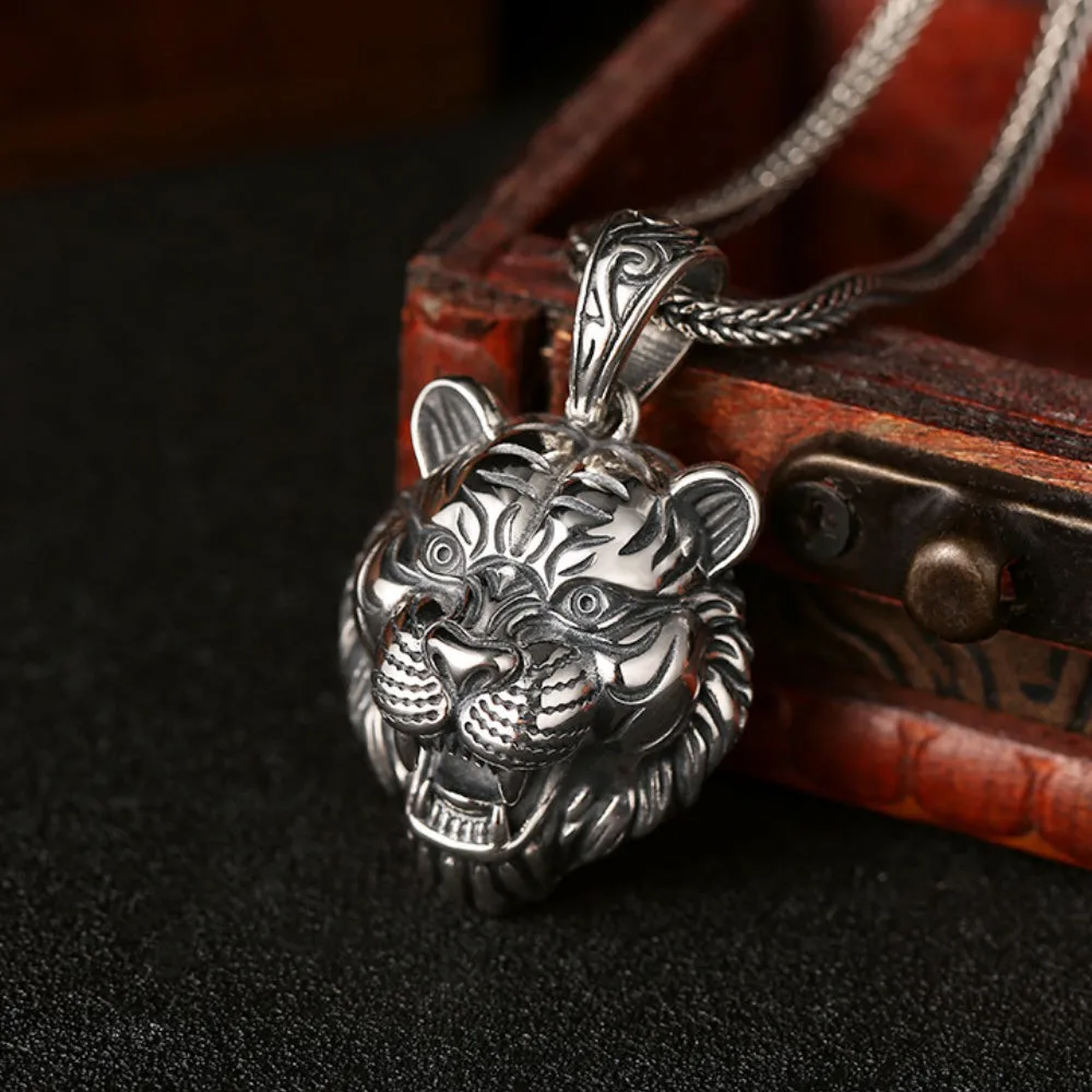 Real Solid 925 Sterling Silver Pendants Zodiac Tiger Animal Fashion Jewelry