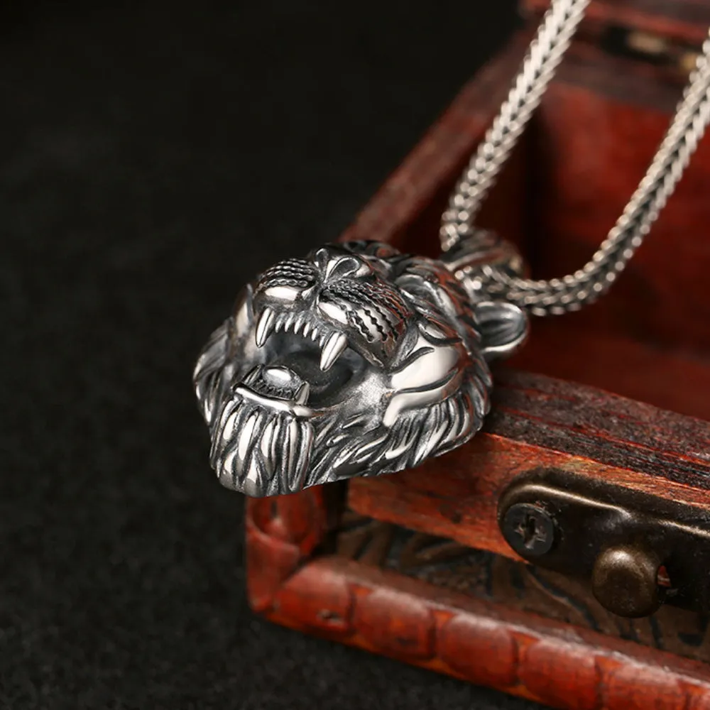 Real Solid 925 Sterling Silver Pendants Zodiac Tiger Animal Fashion Jewelry
