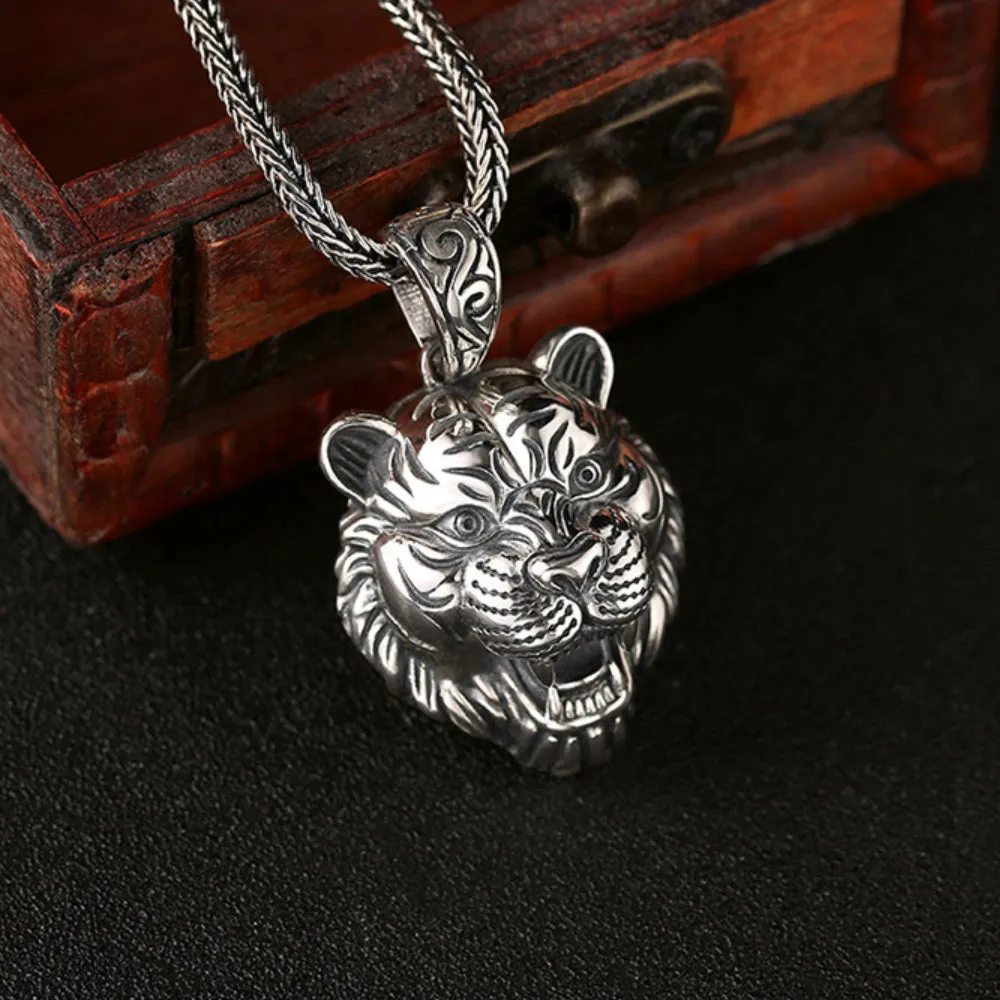 Real Solid 925 Sterling Silver Pendants Zodiac Tiger Animal Fashion Jewelry