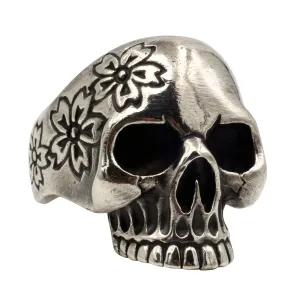 Real Solid 925 Sterling Silver Ring Skulls Flowers Gothic Hip Hop Jewelry Size 5-11
