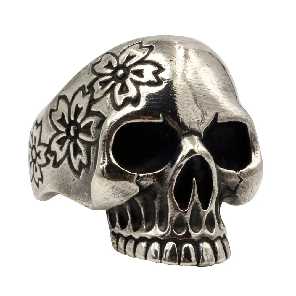 Real Solid 925 Sterling Silver Ring Skulls Flowers Gothic Hip Hop Jewelry Size 5-11