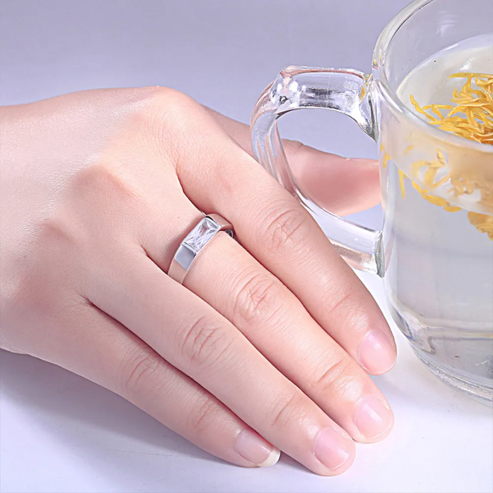 Real Solid 925 Sterling Silver Rings Cubic Zirconia Fashion Couples Jewelry Size 8-12