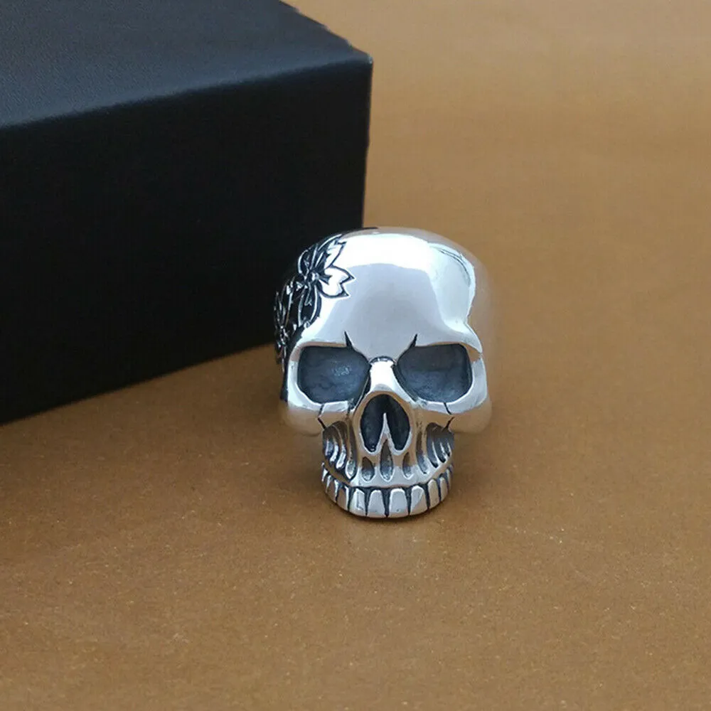 Real Solid 925 Sterling Silver Rings Skull Flowers Men Fashion Jewelry Size 9 10