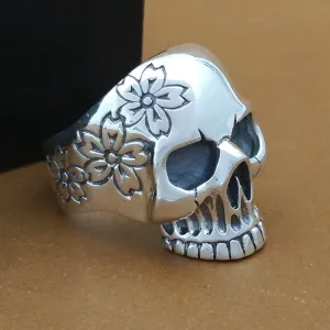Real Solid 925 Sterling Silver Rings Skull Flowers Men Fashion Jewelry Size 9 10