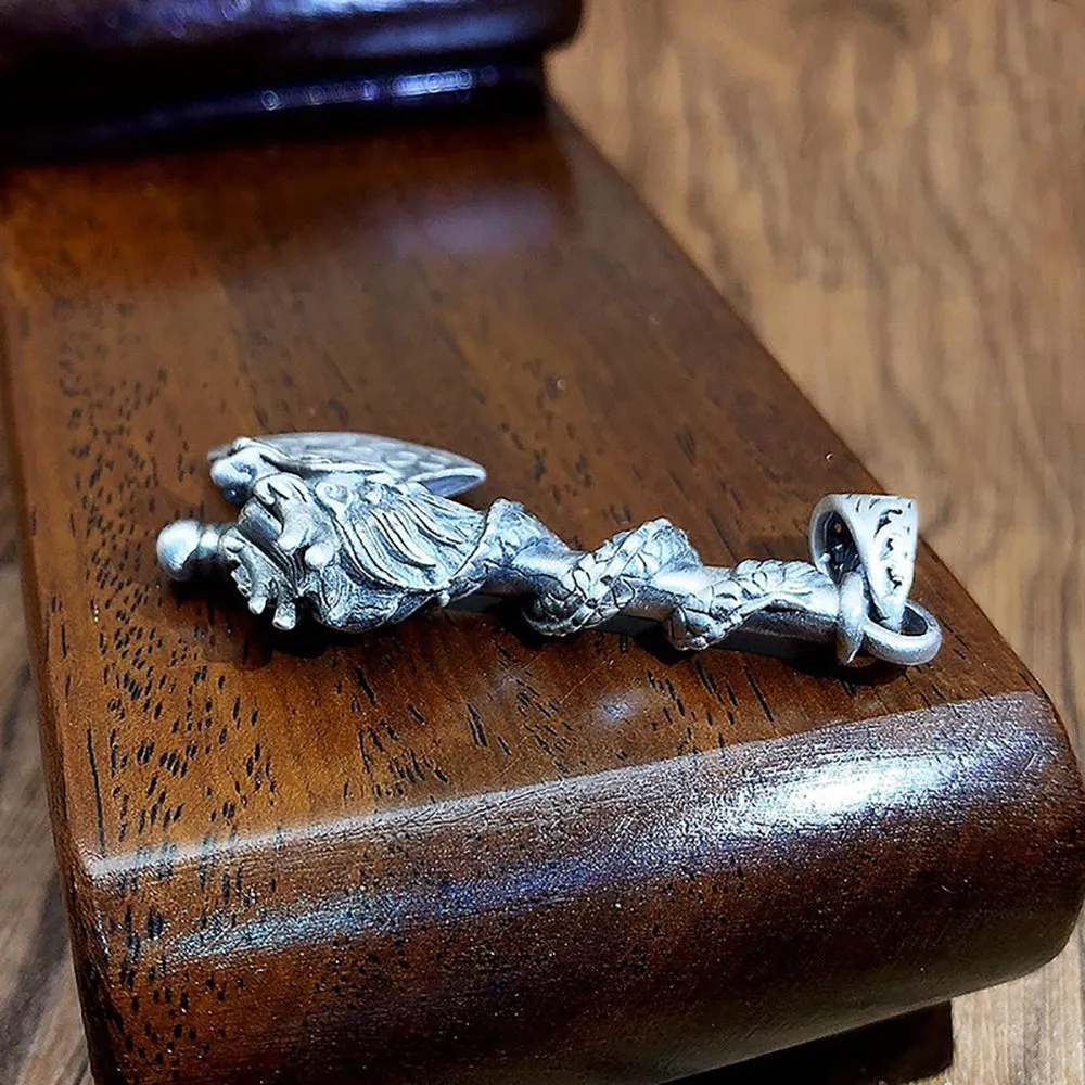 Real Solid 999 Fine Silver Pendant Axe Dragon Auspicious Clouds Punk Jewelry
